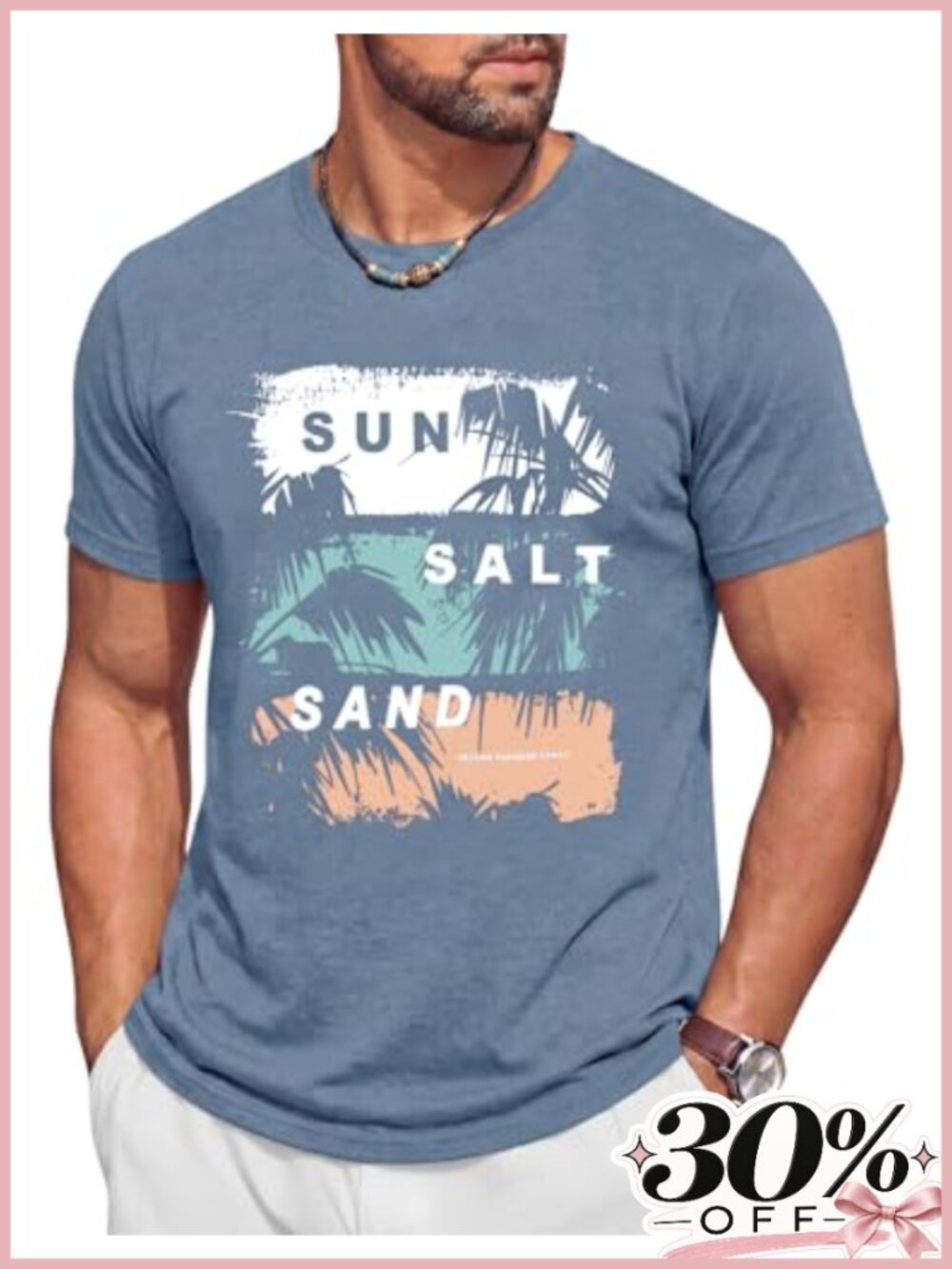 Men's Graphic Palm Tree Print Crewneck Short Sleeve Casual Tee